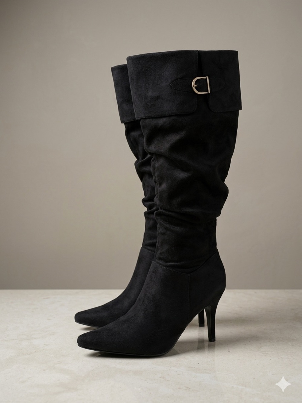 Pierre Dumas Black Faux Suede Slouchy Buckle Boots 9M